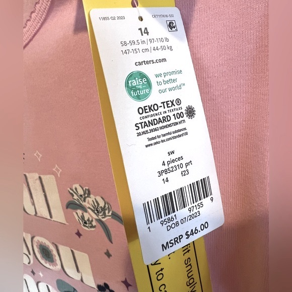 NWT- CARTERS 2 Pc PJ Set / Pink & White Striped Leggings & Pink, Long Sleeve Top - Picture 7 of 12